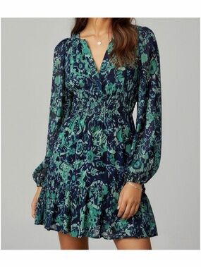 ANTHROPOLOGIE Somerset Long Sleeve Mini Dress Blue Medium M